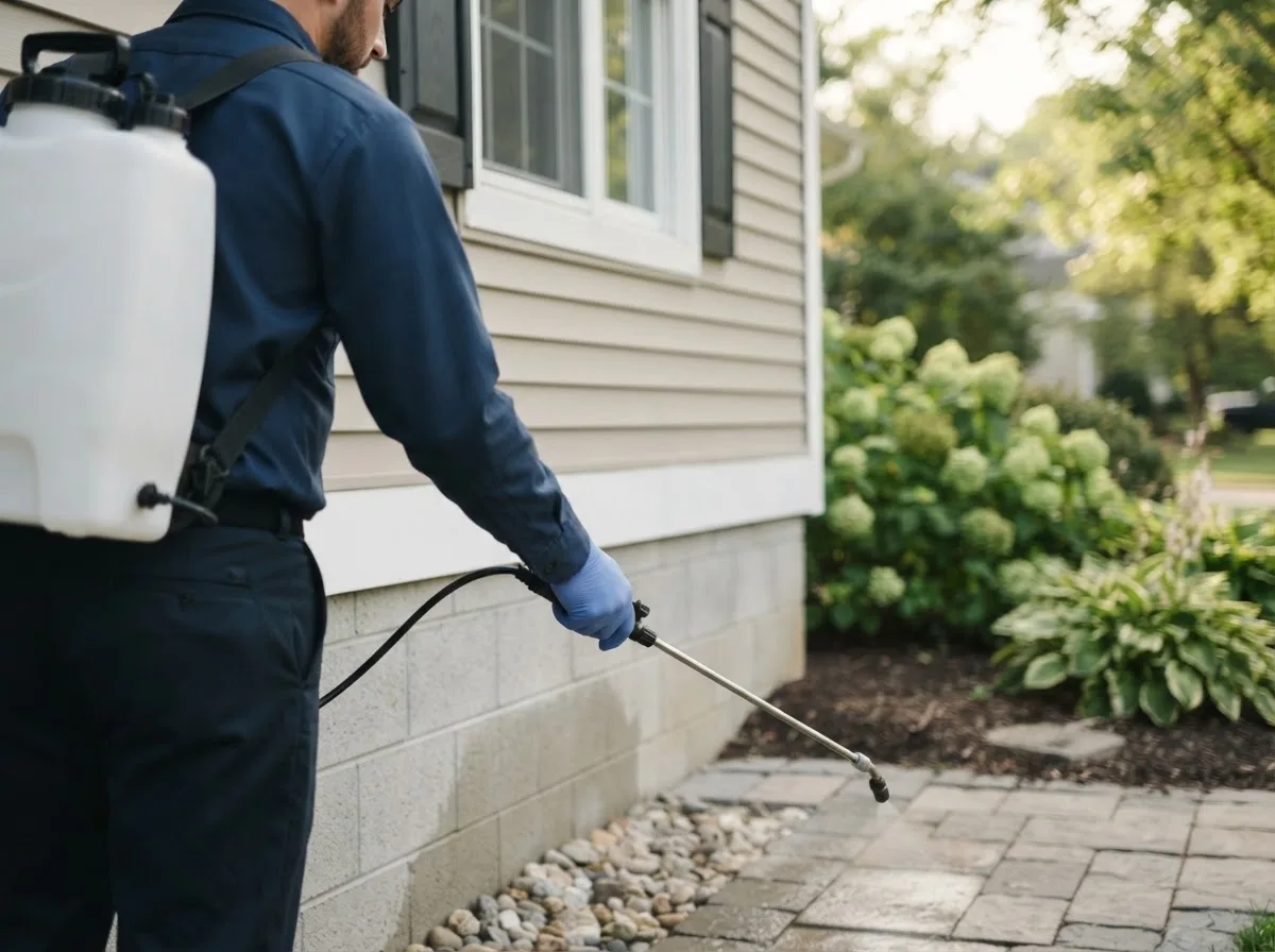 Pest control technician inspecting a home in Lewisville, MN